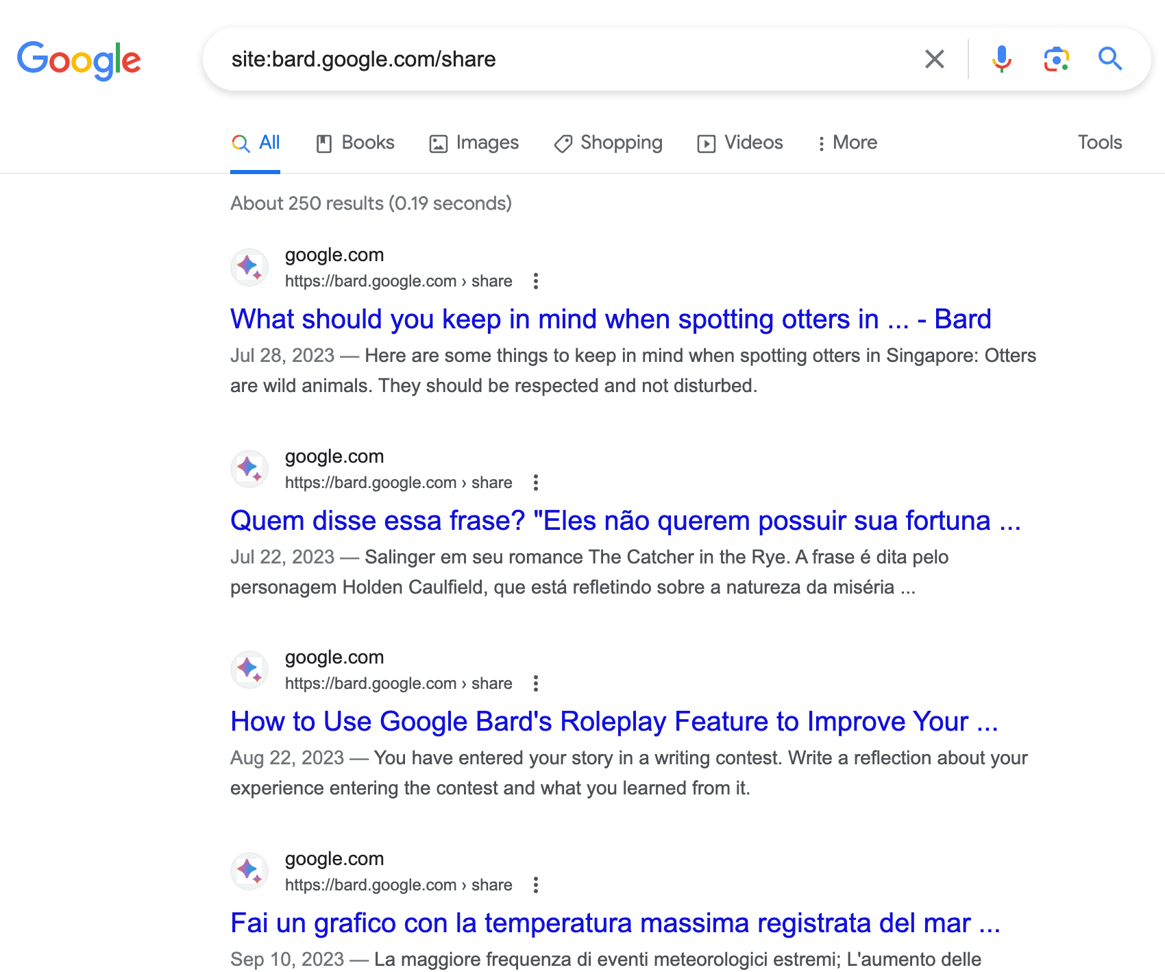 google indexed bard