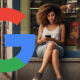 Woman Chatting Phone Retail Store Google Logo