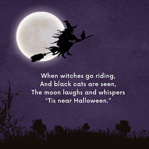 halloween greetings and sayings - witch riding with black cat