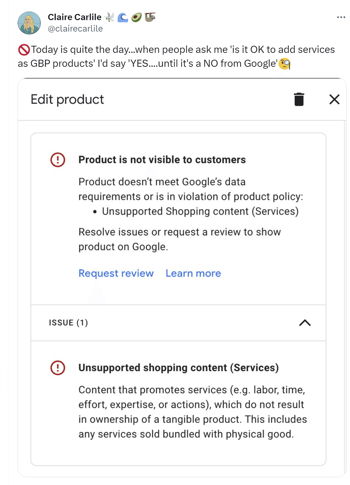 Google now rejects services from being uploaded as products and gives an unsupported content message.