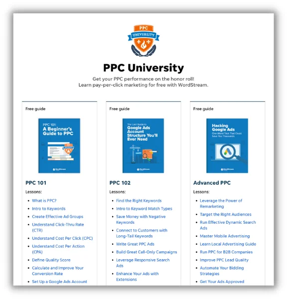 ppc 101 homepage from wordstream