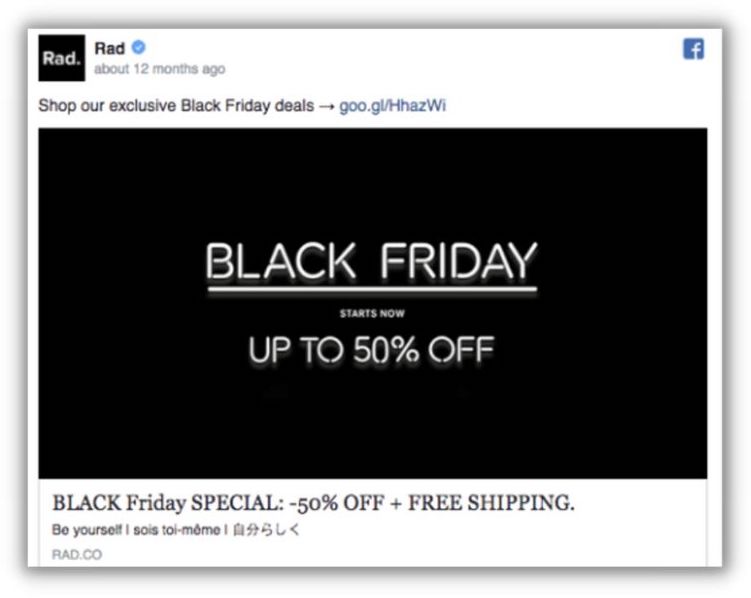 black friday facebook ad ecommerce - ad copywriting example