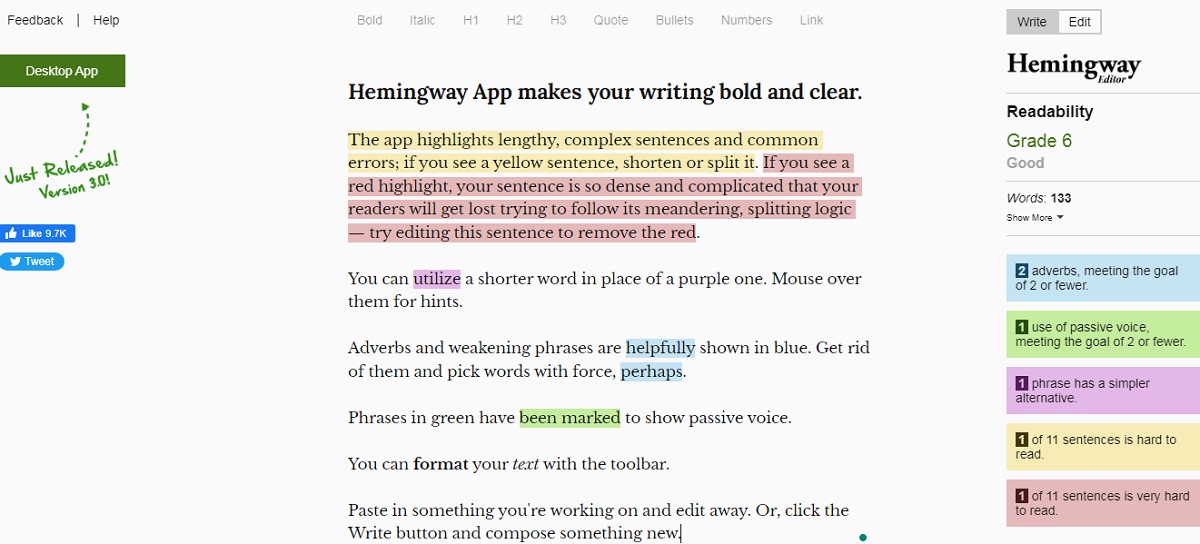 Hemingway Editor is a free tool designed to improve writing clarity.