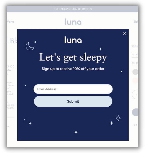 call to action - landing page from brand Luna with subscribe CTA