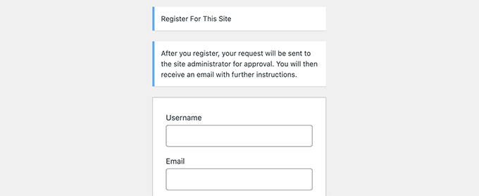 New user registration form
