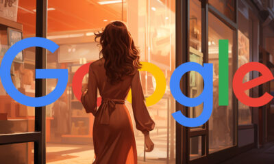 Woman Walking Past Store Google Logo