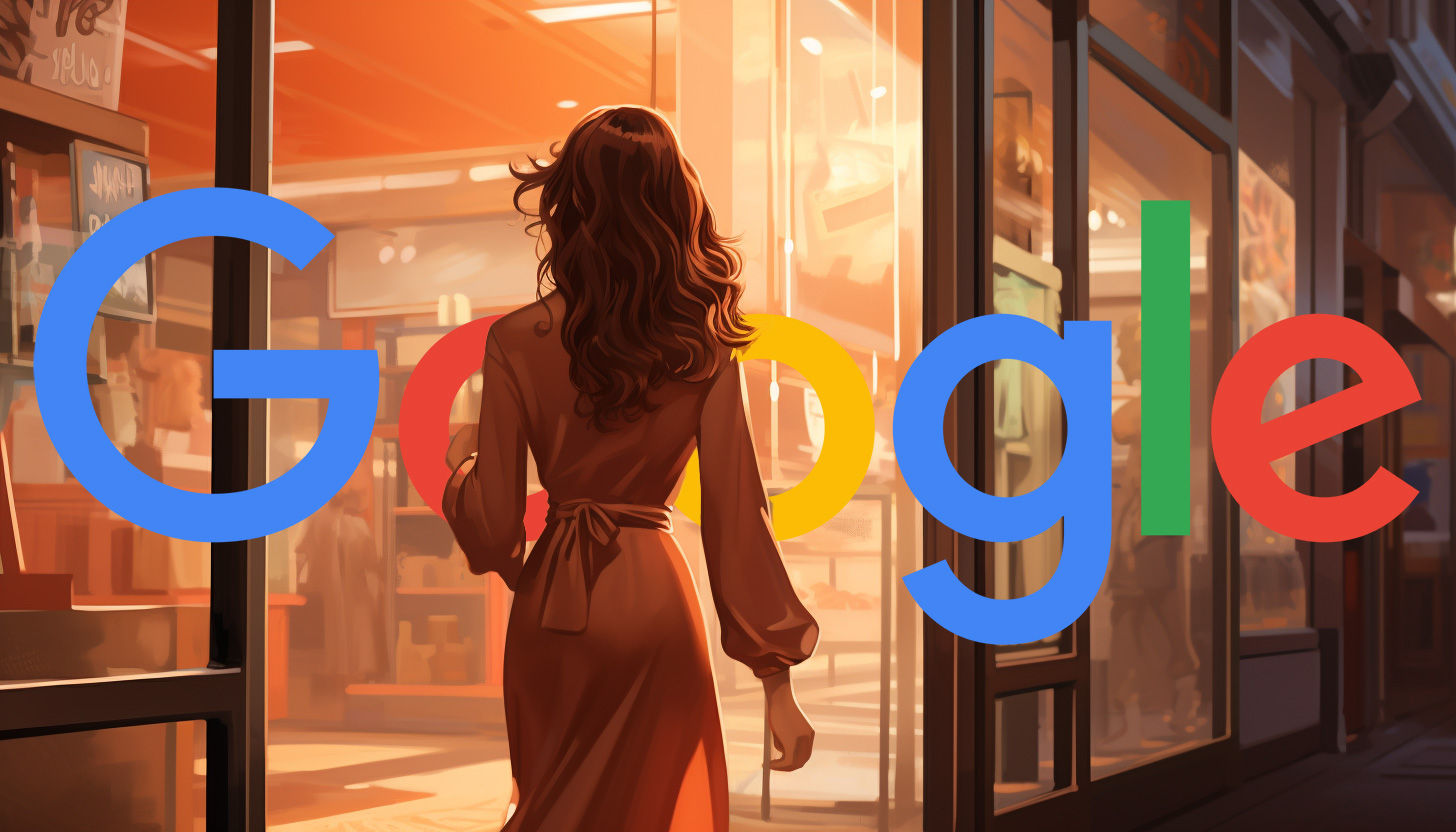 Woman Walking Past Store Google Logo