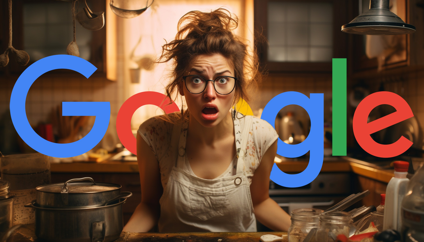 Frustrated Woman Cooking Kitchen Google Logo