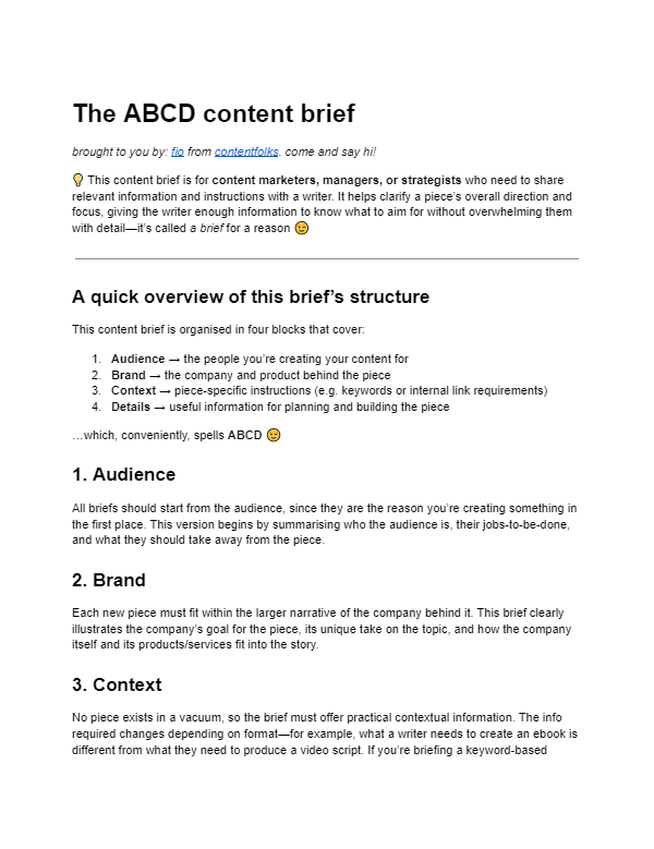Screenshot of ABCD template