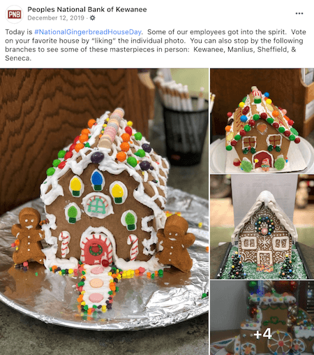 december marketing ideas: gingerbread house facebook post