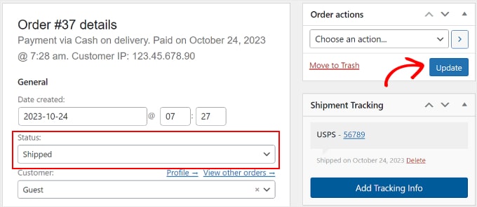 Changing an order status on WooCommerce
