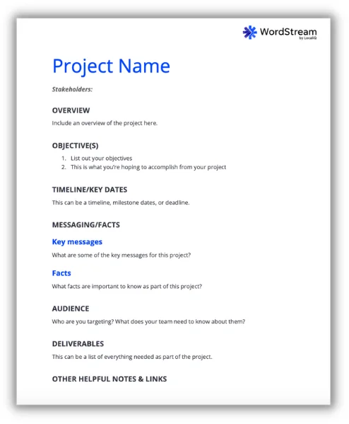 creative brief template from wordstream by localiq