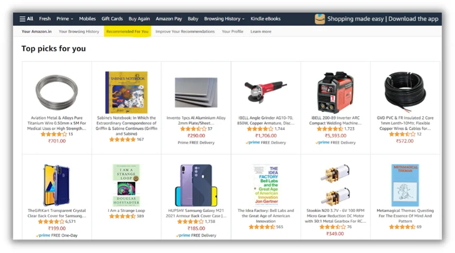 personalized recommendations on amazon using AI