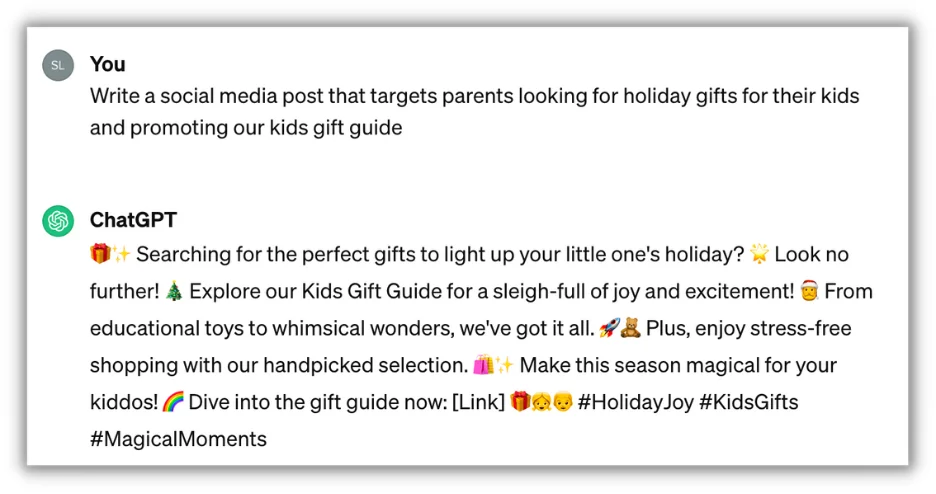 ai holiday marketing prompt example for social media post