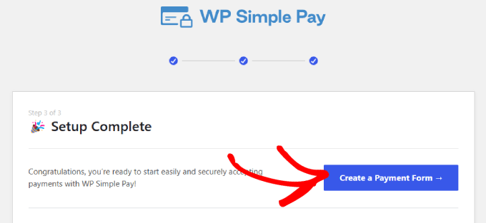 Setup complete wp simple pay 