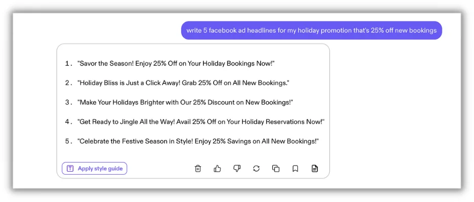 ai holiday marketing - example of prompt for holiday facebook ad copy