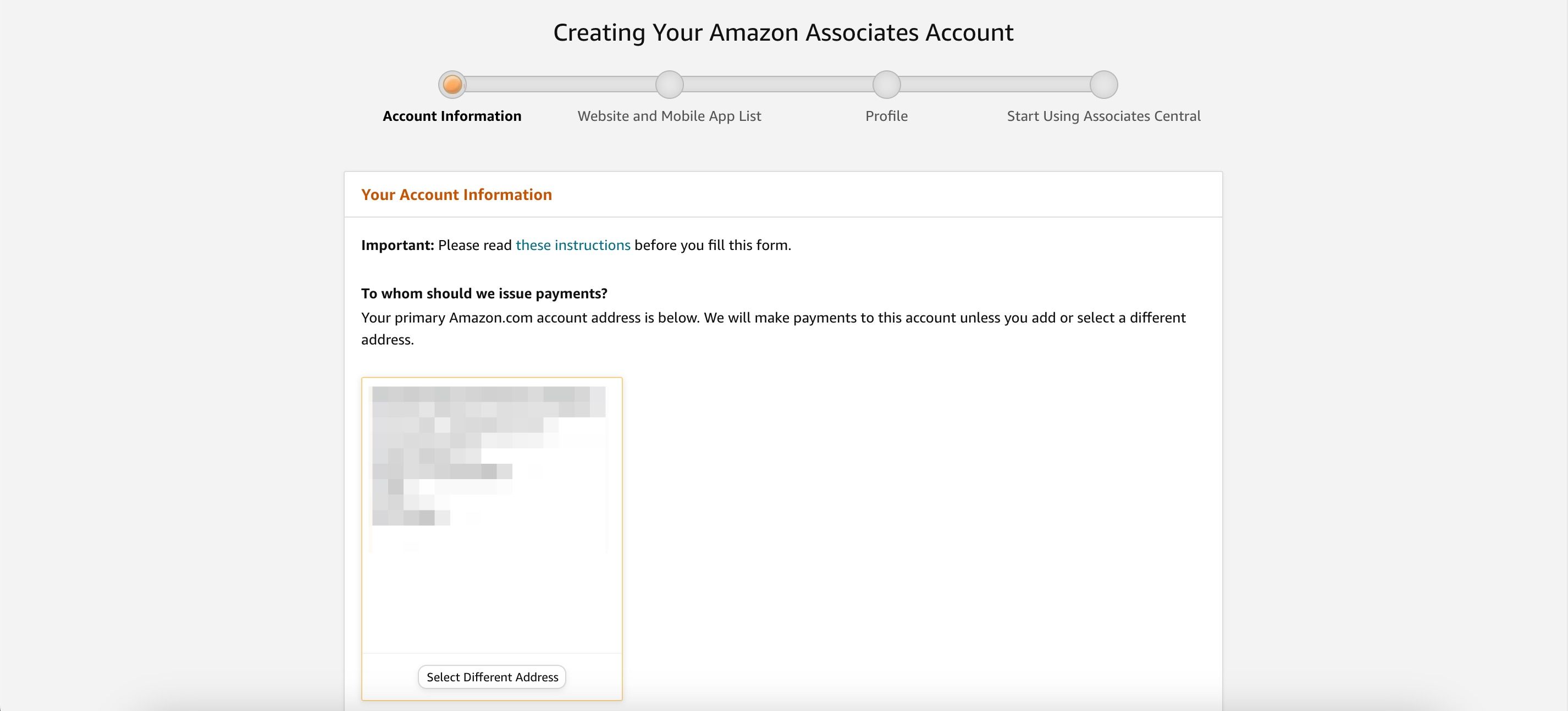 Enter your personal details when signing up for an Amazon Associates account