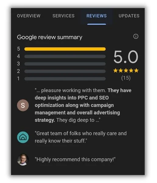 Get more clients - example of an agency review on Google
