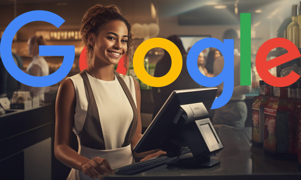 Woman Checking Out Store Google Logo