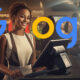 Woman Checking Out Store Google Logo