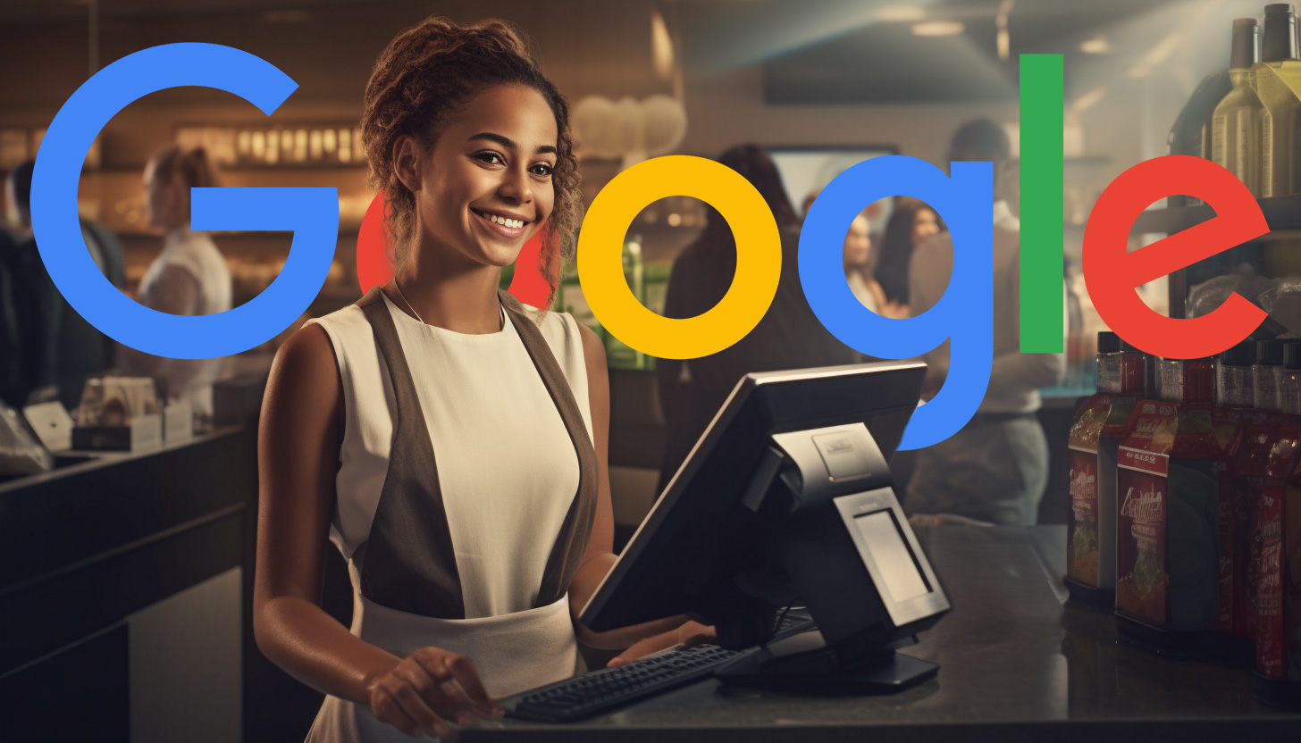 Woman Checking Out Store Google Logo