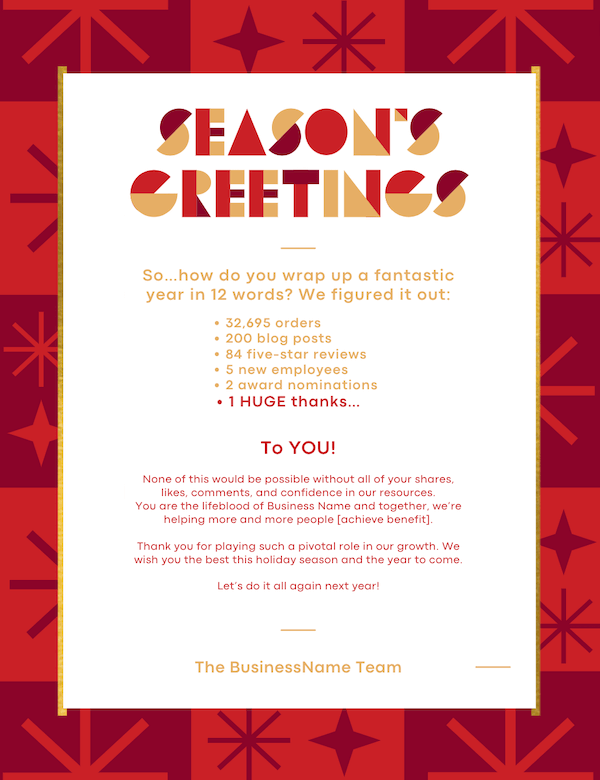 holiday email templates to customers - seasons greetings red theme