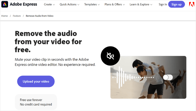 Adobe Express Free Audio Remover for Videos