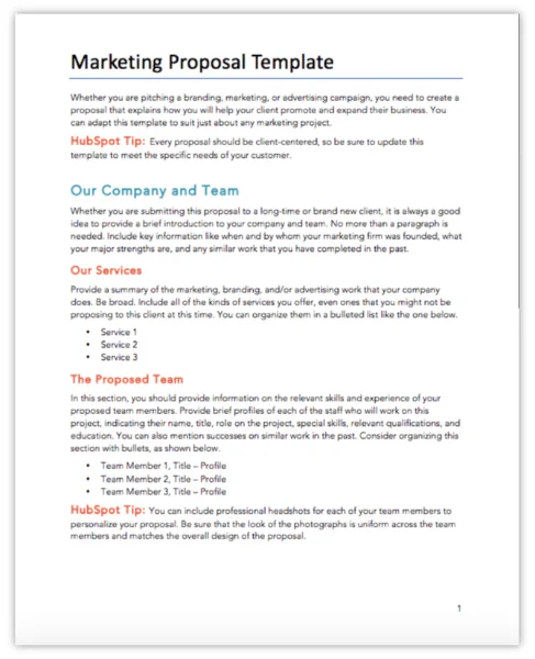 marketing proposal template from hubspot