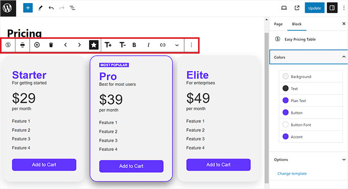 Pricing table examples