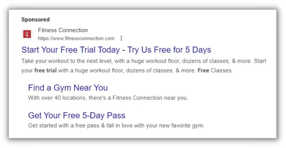 screenshot of a fitness ad offering free trial