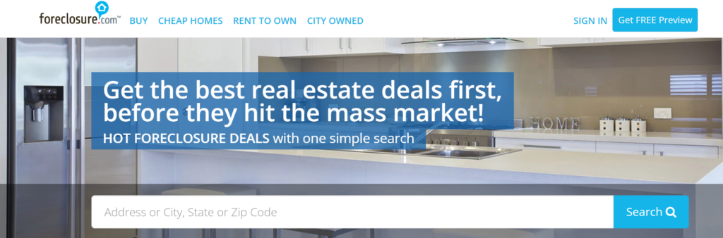 real estate affiliate marketing - foreclosure.com homepage screenshot

