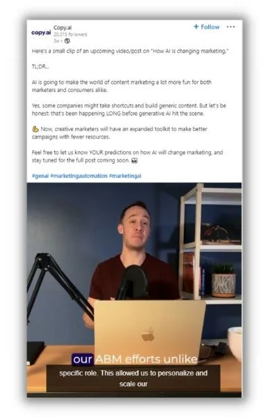 Content marketing trends - screenshot of a LinkedIn video from Open.AI