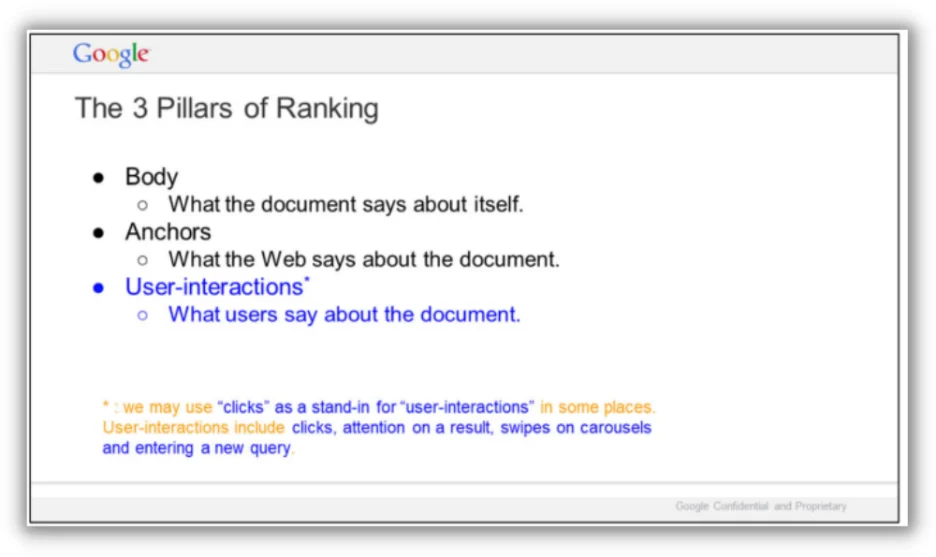 google's three ranking pillars from presentation