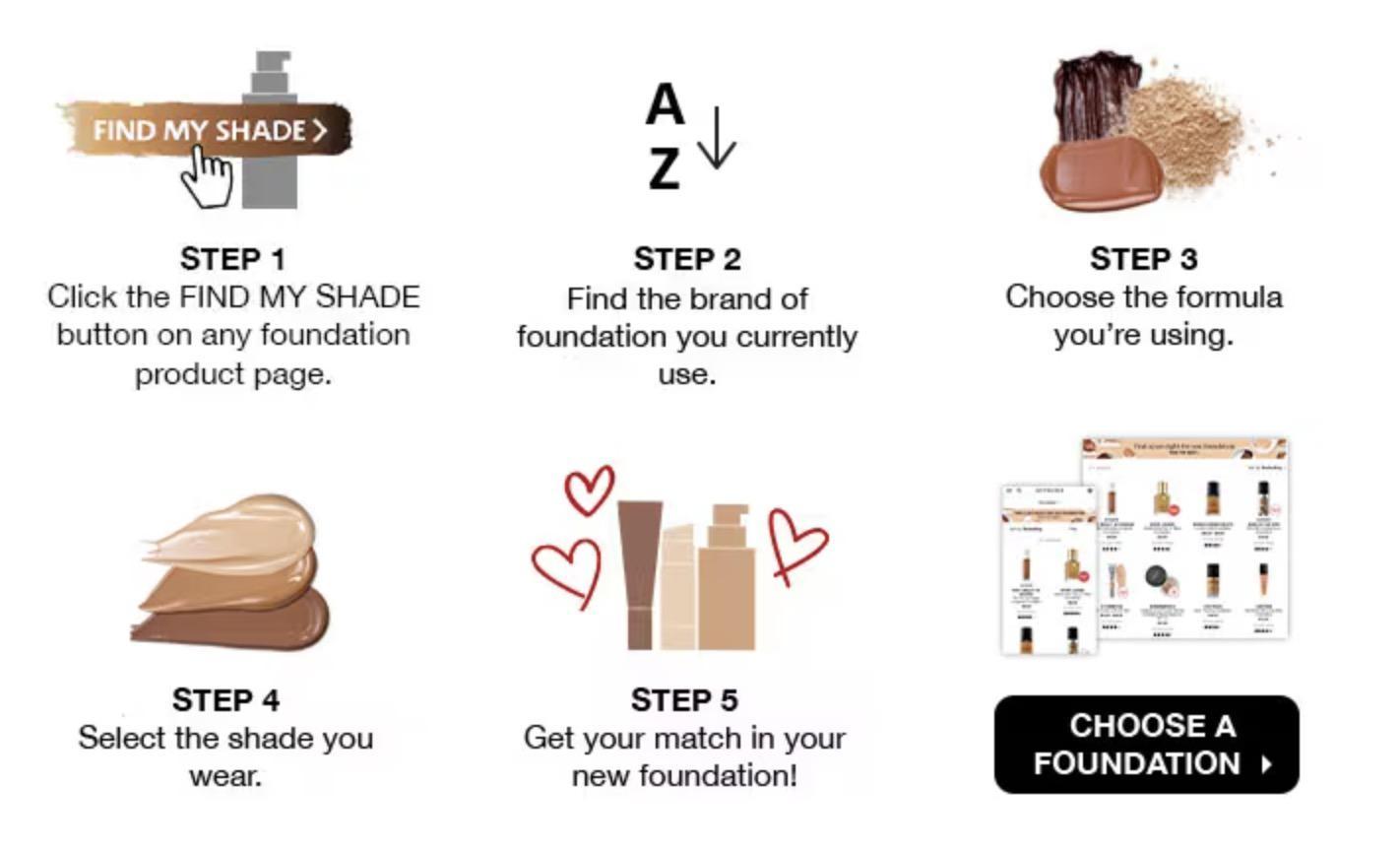 Example of an interactive quiz on Sephora to help customers find products