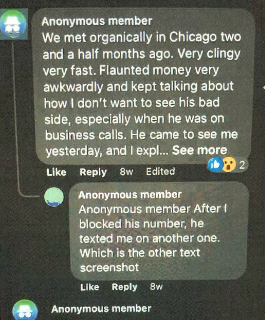 An image from text messages from a lawsuit filed by Nikko D'Ambrosio alleging women defamed him by bad-mouthing him on a Facebook dating site. 