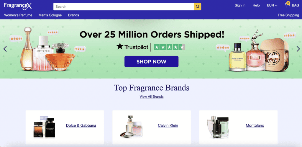 Home page of FragranceX