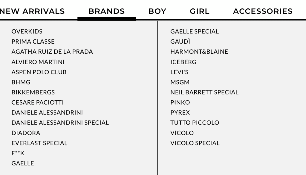 Available brands of KidsDistribution