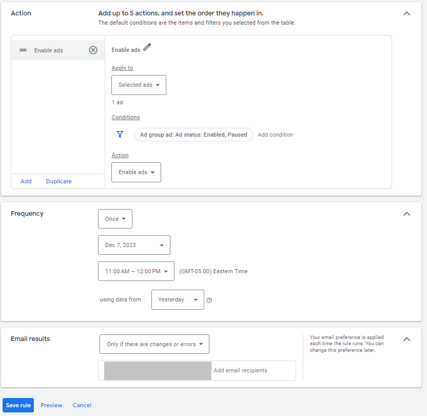 Create an automated rule in Google Ads.