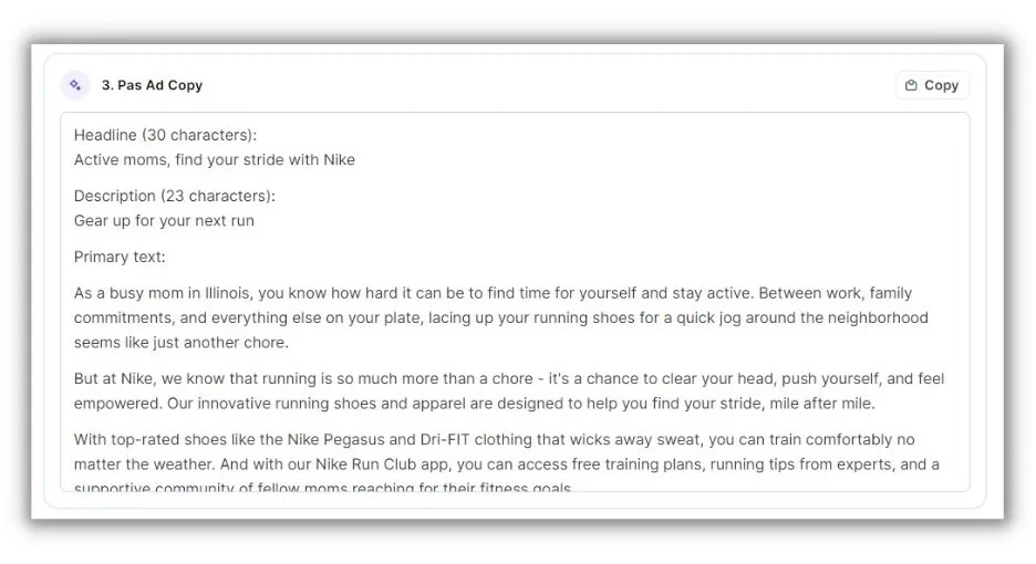 AI copywriting tools - Copy.ai output