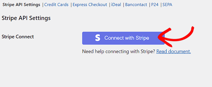 Click the Connect With Stripe button