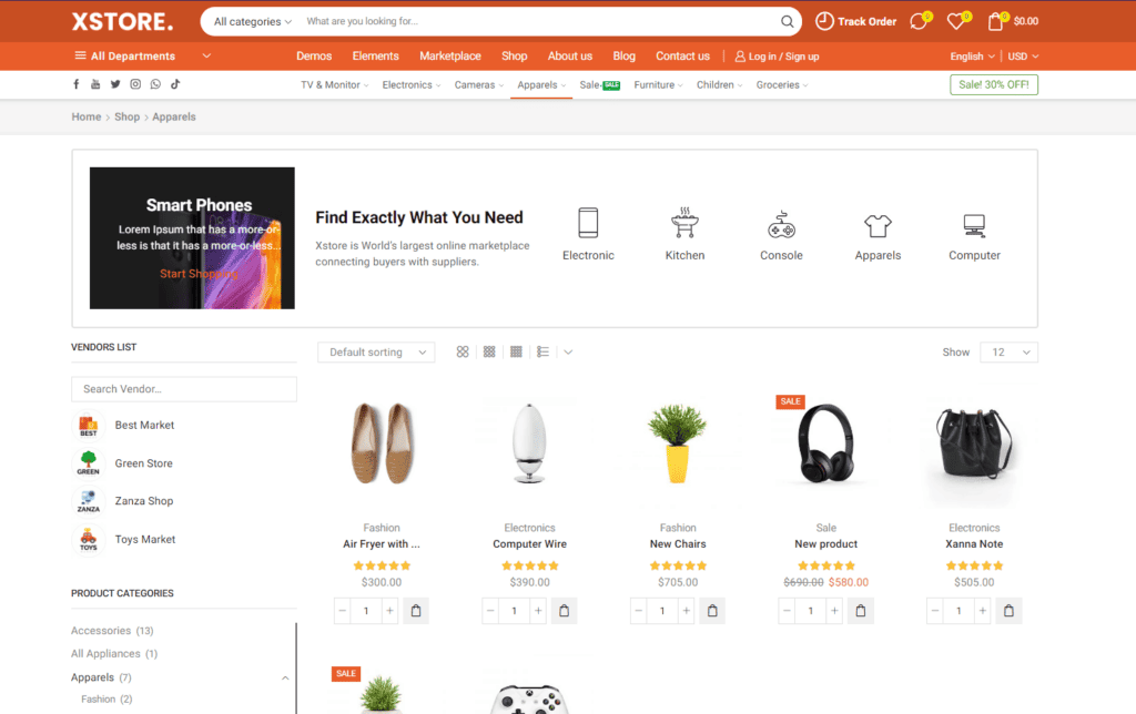 XStore's product catalog page