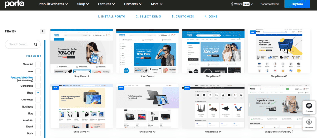 Porto theme demo stores