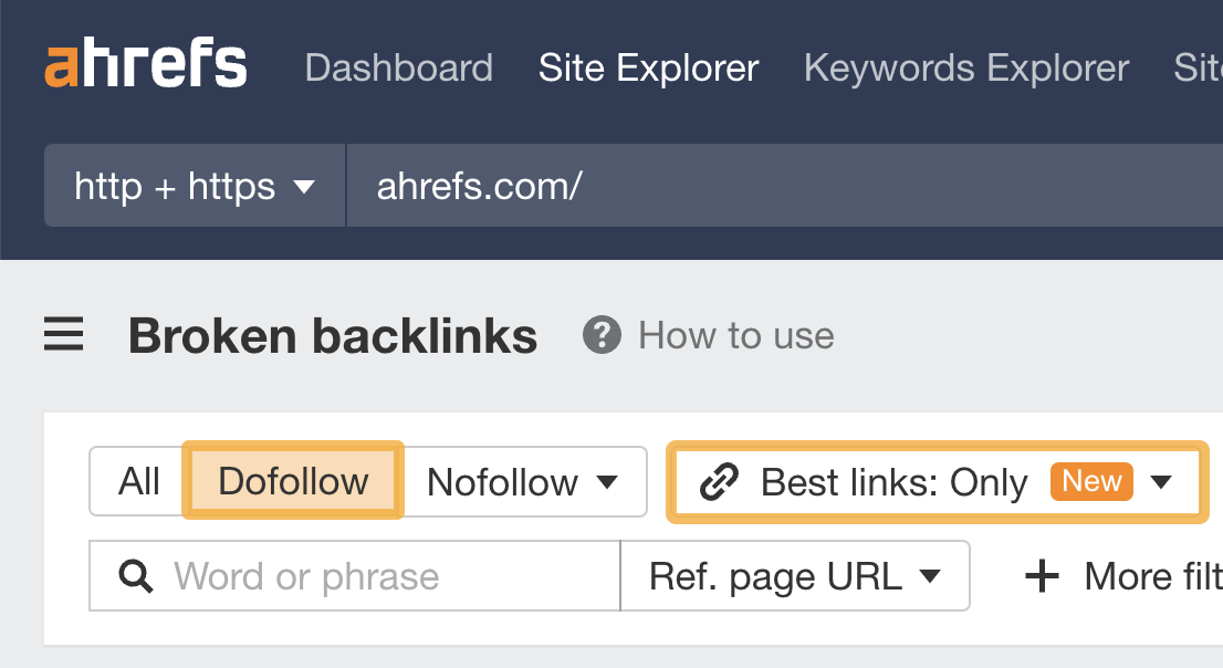 Filter-to-find-broken-backlinks-via-ahrefs-site-explorer