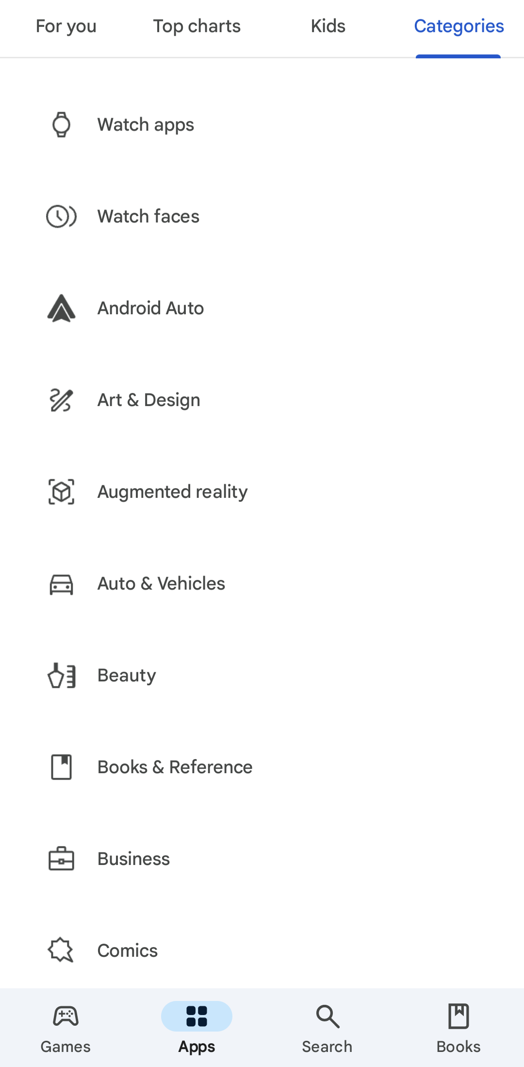 Google Play Categories Example