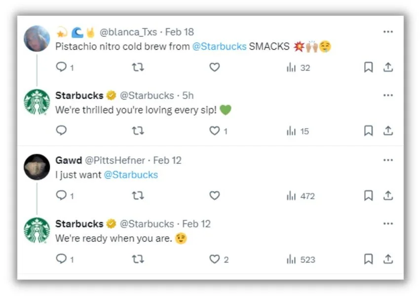 Social selling - Starbucks Tweet