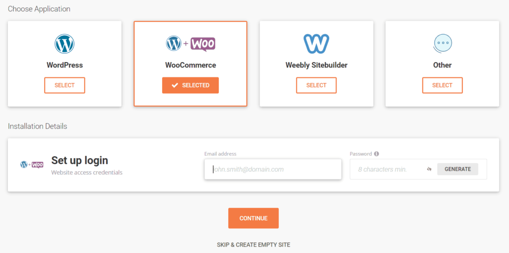 WordPress + WooCommerce option on SiteGround