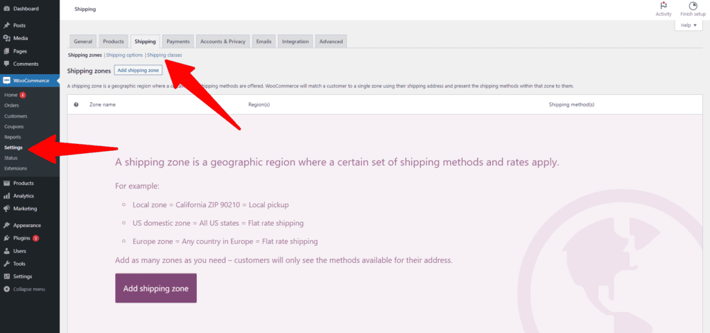 WooCommerce Shipping on WordPress dashboard