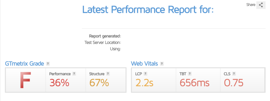 slow site speed score from GTMetrix