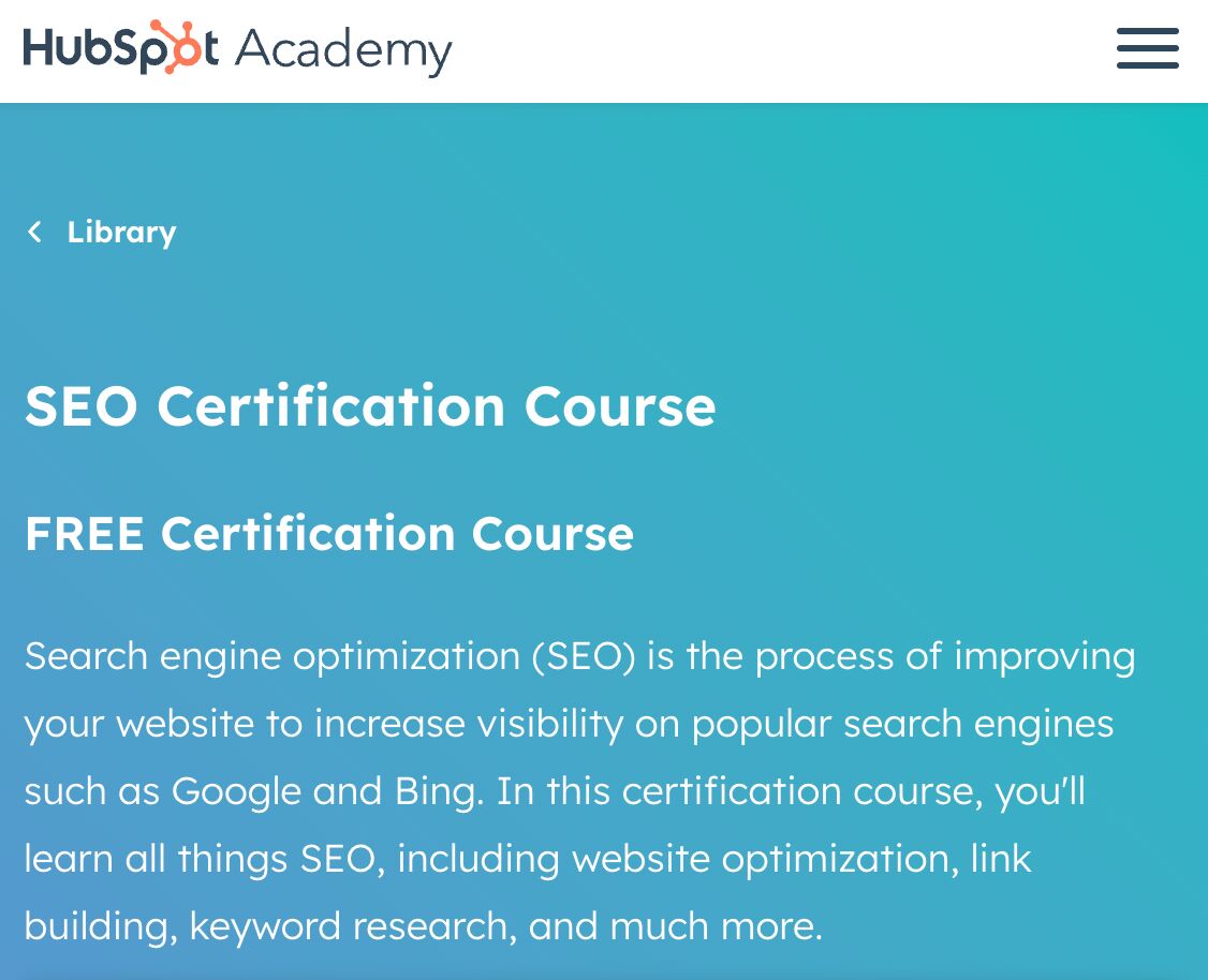 SEO Certification Course by HubSpot