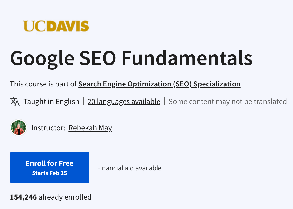 Google SEO Fundamentals by UC Davis on Coursera